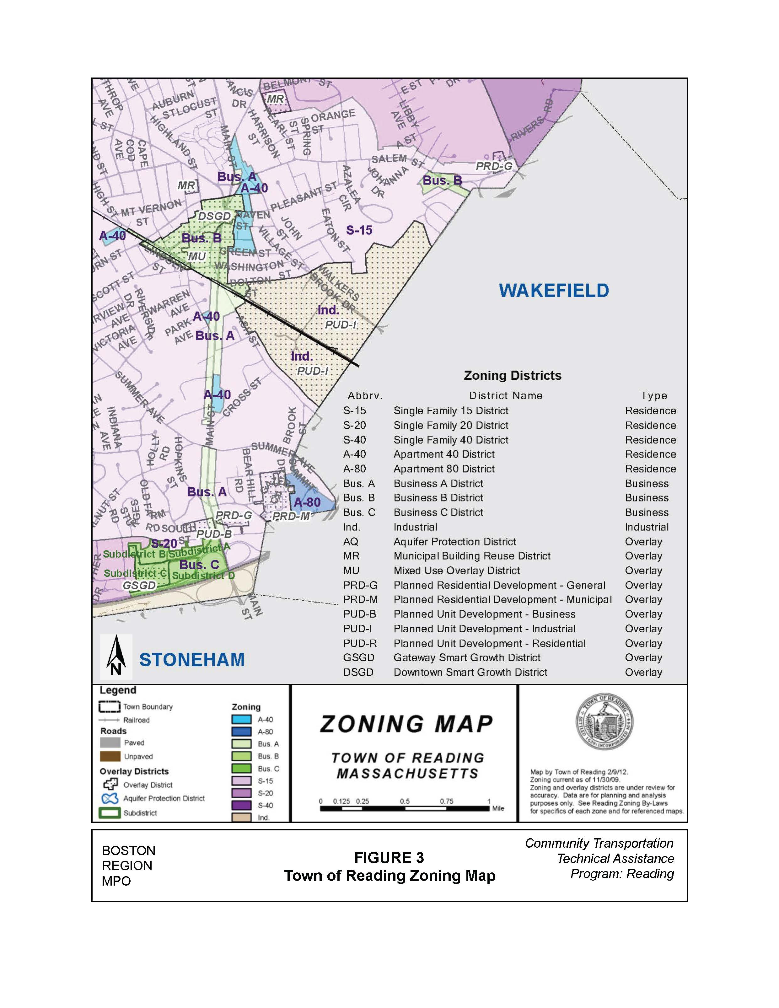 Zoning map for the Town of Reading.